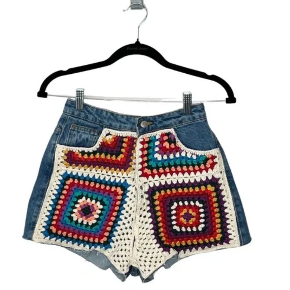 NWT Farm Rio Multicolored Crochet Denim Shorts